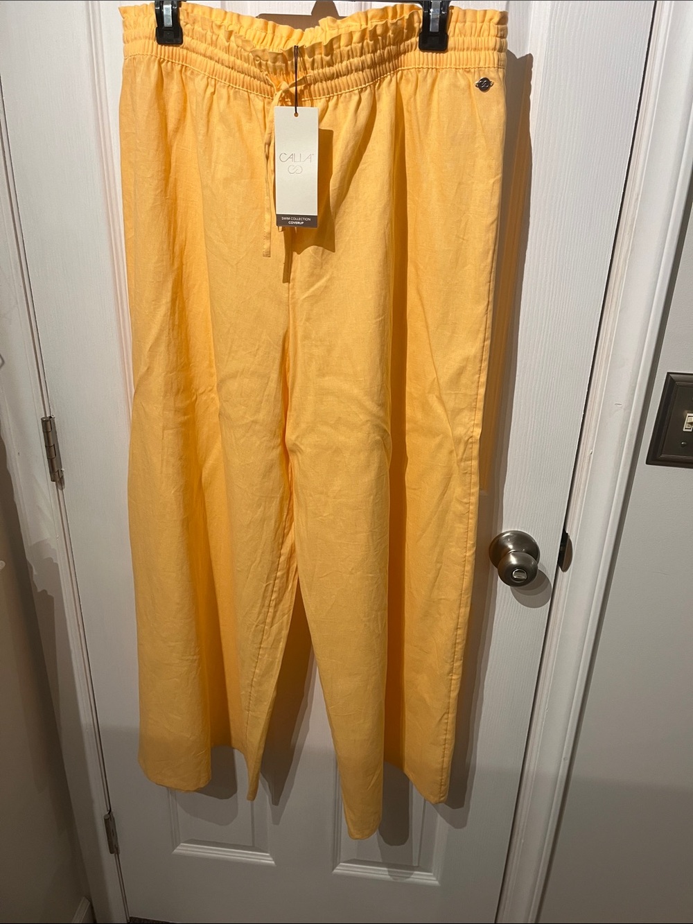women’s Wide-Leg Elastic Waist Pants - Yellow